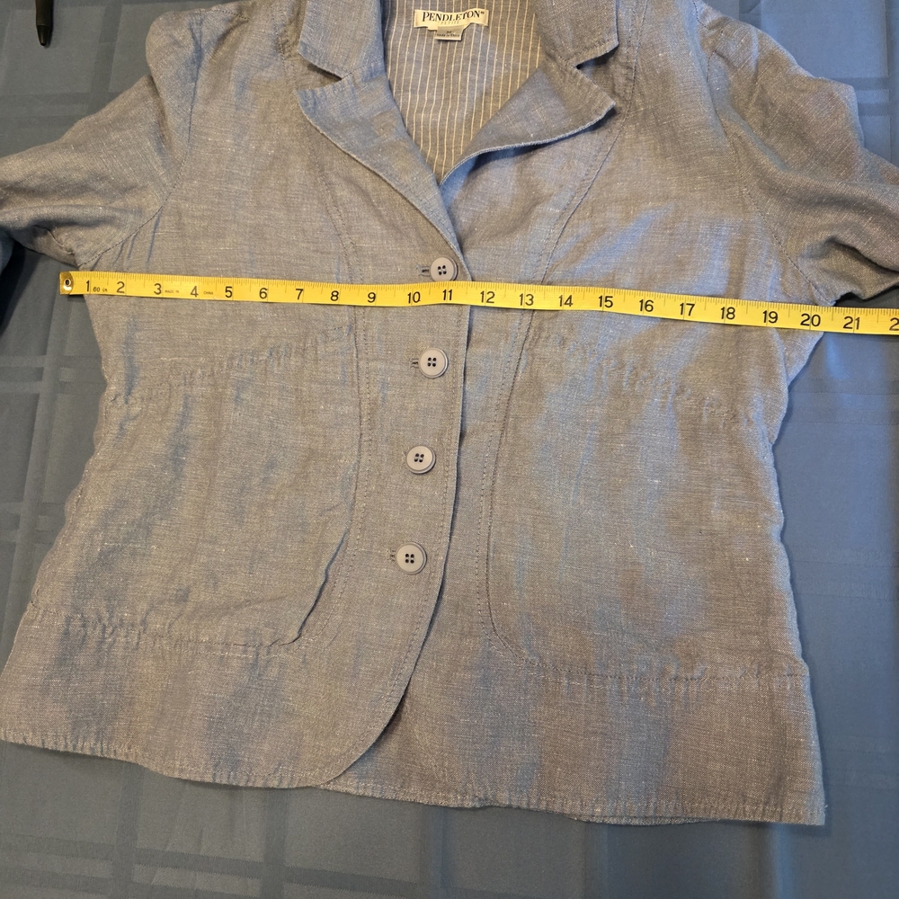 Pendleton Blue Cotton Chambray Blazer Striped Cuffs Old Money Americana - Picture 9 of 11